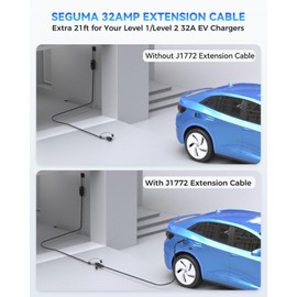 EV Charger Extension Cable, 21ft 32Amp J1772 Extension Cable Compatible with 110V-240V SAE J1772 EV Chargers, Suitable for J1772 EVs/PHEVs, Level 1/ Level 2 IP66 Car Charger Extension Cord with Bag