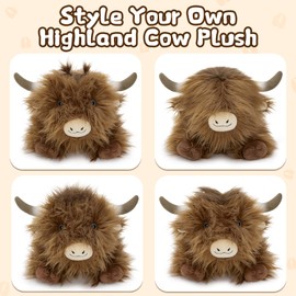 Morismos Highland Cow Stuffed Animal with Baby Calves inside Belly,20'' Mommy Brown Highland Cow Gift for Kid Girl Boy Hyland Cattle Pillow, Cute Farm/Wildlife Stuffed Animals for Birthday Party Decor