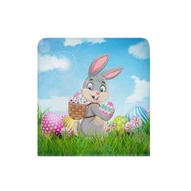 Dining Chair Back Covers, Easter Bunny with Back Basket Colorful Eggs in Grass Blue Sky Sunshine Chair Covers Chair Slipcovers Protective Covers for Holiday Party Festival Decoration, Set of 4