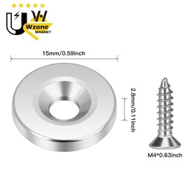Wzone 15x3mm Small Magnets with Hole 15PCS Mini Strong Magnets for Magnetic Plate, Kitchen, Refrigerator and Tool Room