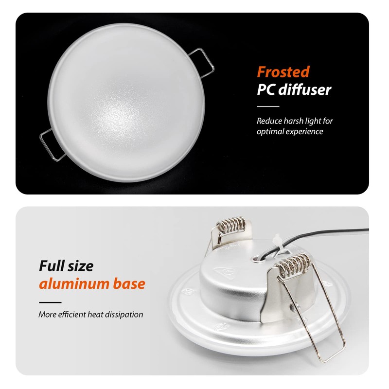12V Recessed LED Lights-3.5” Ceiling Light with Spring Clips-RV Interior