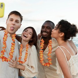 Forellfit Leis for Luau Party, 24-Pack Hawaiian Necklaces for Tropical Bulk Flower Single Color Lei Set, Birthday Beach Party Favors (24-Orange)