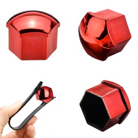 PAITOK Wheel Nut Cap,20 Pieces Universal Chrome Plastic Wheel Bolt Nut Covers Tire Nut Covers with Removal Tool Set for Cars (Red,17mm)