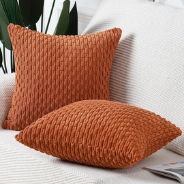 MADIZZ Pack of 2 Boho Striped Corduroy Throw Pillow Covers 24x24 Inch Rust Soft Decorative Cushion Cover for Bedroom Sofa Pillow Shell