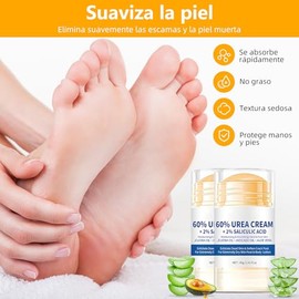2PCS Crema Hidratante para Pies, Exfoliating Moisturizing Foot Ointment, con Urea 60 para Pies Manos y Codos, Repara la Piel Seca, Agrietada y Los Callos（40ml）