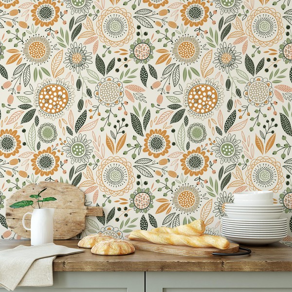 Kainole Boho Floral Garden Peel and Stick Wallpaper Removable Wallpaper
