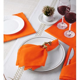 Encasa Cotton Cloth Napkins | Set of 12 | Size 17''x17'' | Orange Solid Color | Machine Washable