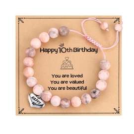 MIXJOY Happy Birthday Gifts for 5-25 Year Old Girls, Birthday Braided Beads Bracelet Gifts for Age 5 to 25 Daughter Granddaughter Niece, M, Stainless Steel, no gemstone