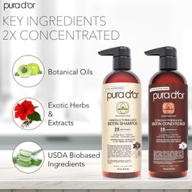 PURA D'OR Clinically Formulated Biotin Shampoo & Conditioner For Hair Thinning - 2X Concentrated Proprietary Herbal Blend Thickening Products For Women & Men, Sulfate Free, 16oz x2