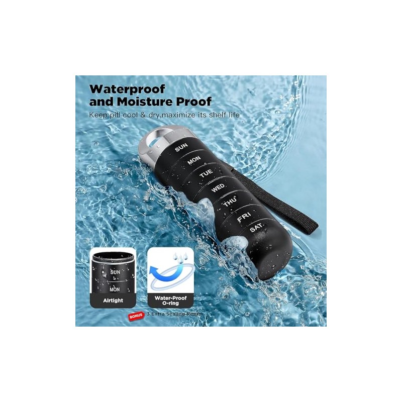 Extra Large Portable 7-Day Weekly Pill Organizer, Waterproof Aluminium Alloy
