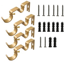 Heavy Duty Curtain Rod Bracket, Double Curtain Rod Hanging Brackets Wall Mount Curtain Rod Bracket, for 1" and 5/8" Inch Rod (Golden) Set of 4