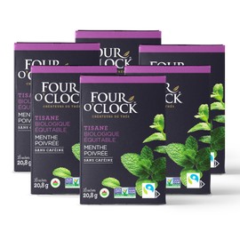 Four O'Clock Peppermint Herbal Tea Organic Fairtrade, Non-Gmo, Kosher, Gluten-Free, 6 Packs (96 teabags)