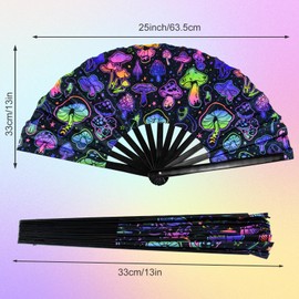 Rave Folding Fan, Large Rave Clack Folding Hand Fan UV Glow Rave Fan Festival Handheld Fan Silk Folding Fan Japanese Chinese Clack Fan for Music Party Drag Queene Dance Performance Decoration Gift