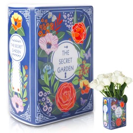 Ceramic Book Vase, 14 x 10 x 6 cm Book Vase Secret Garden Small Flower Vase Retro Book-shaped Vase Ideal for Bookshelf Flower Arrangements Gift Decor Home Bedroom Office Table Decoration