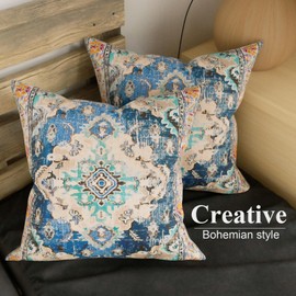 SZXYCZL 2Packs Boho Pillows Covers 20×20 inch, Linen Bohemia Carpet Pattern Decorative Couch Throw Cushion Covers for Living Room Bed Outdoor Pillow Case-Dark Blue