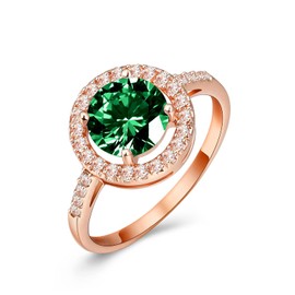 XINQI 14K Rose Yellow Gold Natural Emerald Rings Engagement Wedding CZ Band for Women (9)