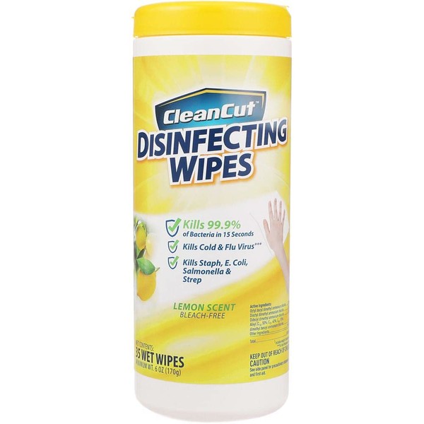 Clean Cut Disinfecting Wipes, Lemon Scent, 35 Wet Wipes, Kills 99.9% of Bacteria, Multi-Surface Cleaning Wipes, Great for Kitchens, Bathrooms, Offices, and Classrooms