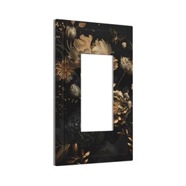 Thsanju Black Gold Rose Floral Peony Flower Leaves Butterfly Outlet Covers Single Rocker Light Switch Covers Decorative 1 Gang Gfci Wall Plate Electrical Receptacle Switchplate Plug Faceplate Decor