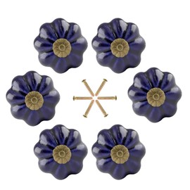 Jiozermi 10 Pack Pumpkin Drawer Knobs, Ceramic Cabinet Door Knobs with Mounting Screws, Vintage Cabinet Drawer Pulls, Retro Blue