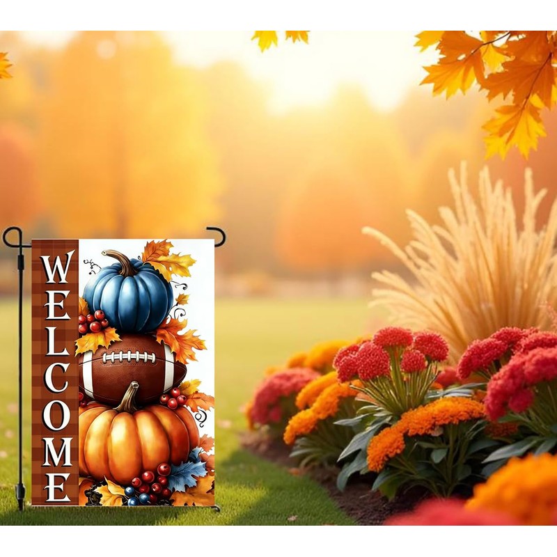 Fall Football Welcome Garden Yard Flags 12x18 Double Sided Outside