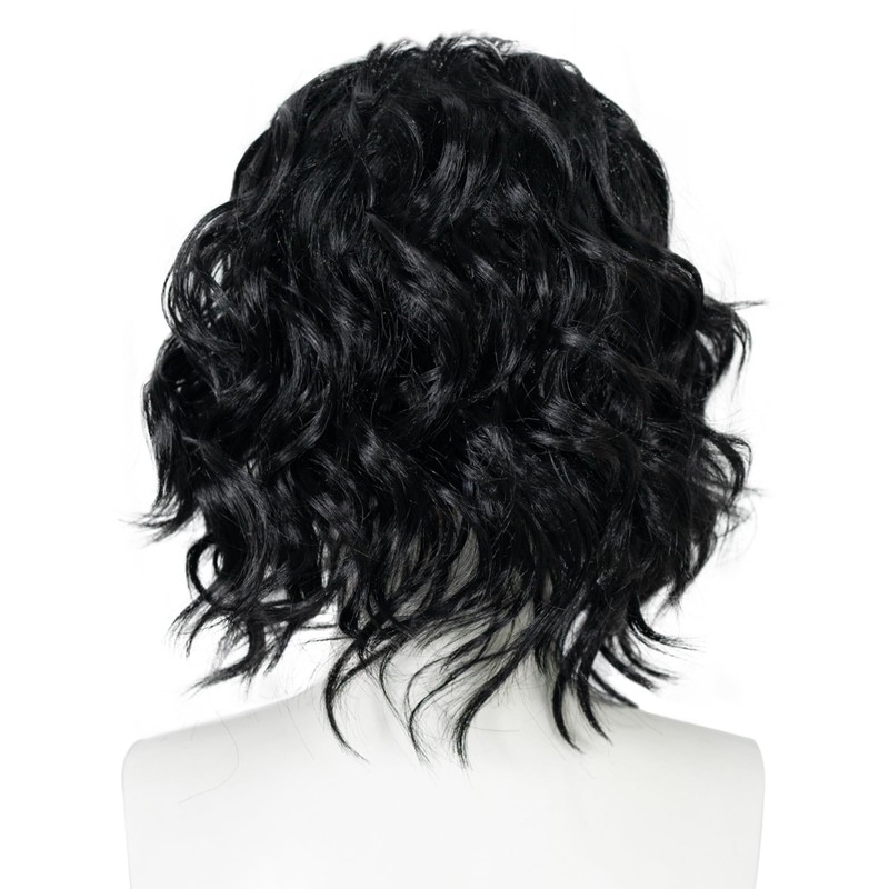 ESUNO Short Black Wavy Wig Men Black Curly Wig Middle