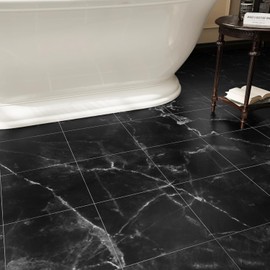 10-Pack Peel and Stick Floor Tiles Vinyl Floor 12 x 12 inch Self Adhesive Waterproof Flooring Planks DIY for Bathroom, Kitchen, Living Room, RV, Cover 10 Sq. Ft, Black Vein Marble