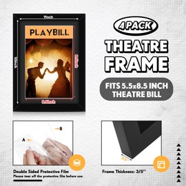 DoubleFill 4 Pcs Theatre Bill Frame with Mat Holds 5.5 x 8.5 Inch Theatre Bill Media Ticket Frame with Easel Stand and Installed Hanger for Gallery Poster Wall Hanging or Tabletop Display (Black)