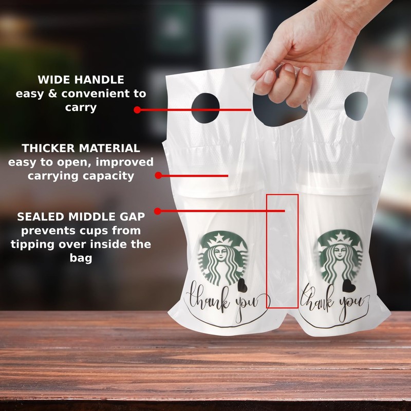 Camtoms Drink Carrier Bag - 100pcs 2 Cup Carrier with