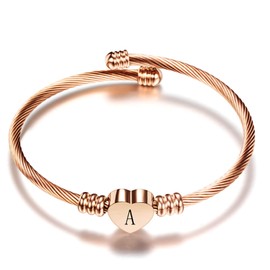 LSxAB A Letter Cuff Bracelet for Women Heart Bangle Thank You Charm Bracelet Gift Stainless Steel Best Friend Birthday Anniversary