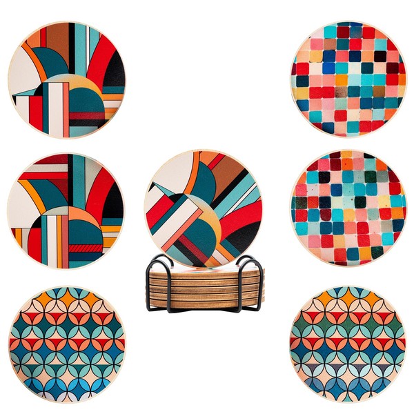 Coasters for Drinks,Ll.TOPWP 6 Packs Plywood Coasters with Holder,Home Decor,Coasters