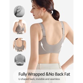 OXYIBRAS Front Closure Bras for Women Comfort Wireless Bar Supportive No Underwire Seamless Post Surgery Bralettes Grey M