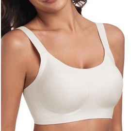 Padded Bras for Women Back Fat Smoothing Full Coverage No Underwire Comfortable Seamless Bralette Wireless Support Bra White