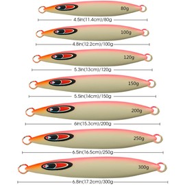 Deep Sinking Sea Fishing Lures, LULUWA 80g/100g/120g/150g/200g/250g/300g Hard Metal Sea Spinner Fish Bait Perfect for Ribbon Fish and Tuna Salmon Grouper Cod & Jigging Lure (15.3cm-200g-2pcs)