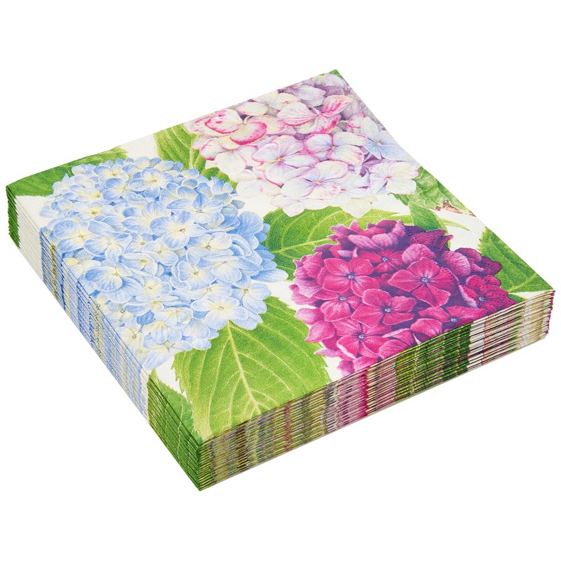 Caspari Hydrangea Garden Napkin Luncheon, Confezione da 20, Carta, Blu,