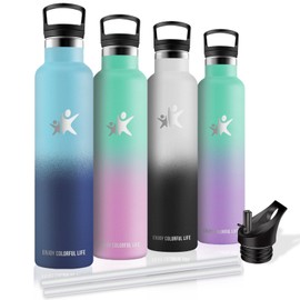 Stainless Steel Drinking Bottle, 1 Litre, Drinking Bottle with Straw, BPA-Free, Leak-Proof, Double-Walled Vacuum Insulated, Adult Drinking Bottle, for Hiking, Camping, Travel, Fitness