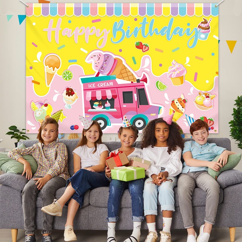 Ice Cream Birthday Party Decorations-Ice Cream Theme Happy Birthday Backdrop