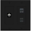 Wallplate City 1 Port Coax Phone CAT5E Ethernet Wall Plate [ 2 GANG ] [ BLACK ]
