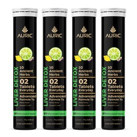 Auric Liver Detox Effervescent Fizzy Water with 10 Ayurvedic Herbs Drop, Dissolve, Fizz, Drink 80 Tablets