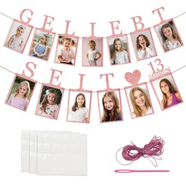 MEJOSER Decoration 13th Birthday Girl Banner Garland Rose Gold Glitter Photo Garland Du wirst geliebt seit 13 Jahre 13 YearsTeenager 6 Inch Photo Wall Decoration Party 13th Birthday