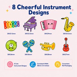 1.5 inches 500pcs Cute Music Stickers Roll, 8 Instrument Designs