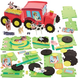 Baker Ross FX566 Tractor Kits - Pack of 2, Foam 3D Arts and Crafts Kits for Kids, Green,Red