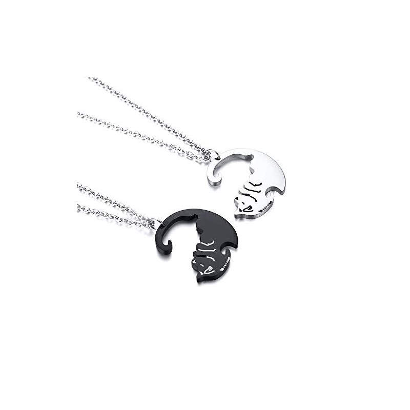 Rockyu Couple Necklace, Popular, Silver, Black, Cat Necklace, Cute, Unisex,