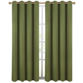 Diraysid Olive Green Grommet Blackout Curtains for Bedroom Thermal Insulated Room Darkening Curtains Drapes, 52 x 84 inch, 2 Panels