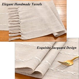 Wracra Cotton Linen Table Runner Farmhouse Style Coffee Table Runner 120cm with Hand-tassels for Party, Dining Room Decorations Dessert Table Decor(Light Coffee, 120cm)