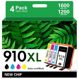 910XL Cyan, Magenta, Yellow / 910XL Black Ink Cartridges (4-Pack) | Works OfficeJet 8010, 8020 Series OfficeJet Pro 8020, 8030 Series Printers | Ideal for printing (graphics, text, photos) and copying