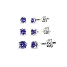 Stud Earrings for Women, Birthstone Earrings, Genuine or Synthetic Gemstone, 3-4-5mm Round Stud Earrings Set, Jewelry Set, Cartilage Earrings, Earrings for Men, Earrings Stud, Sterling Silver