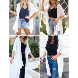 Yekaty Womens Lightweight Cardigan 2024 Summer 3/4 Sleeve Cardigans Open Front Beach Coverup