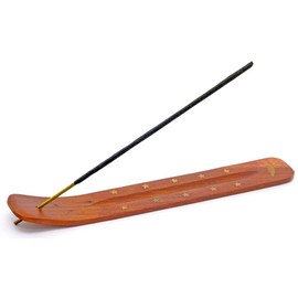 Wooden Incense Holder for Sticks with Inlays of Brass 10 inches Long Assorted Styles