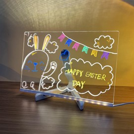 Pletmin Acrylic Dry Erase Board with Light 12 * 8”, LED Note Board with Colors, as a Glow Memo LED Letter Message Board Note Glass Led Board White Board with 7 Colors Pen