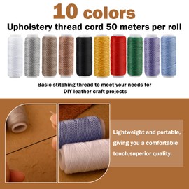 Upholstery Repair Kit, Leather Sewing Kit with Upholstery Thread Cord,Large-Eye Stitching Needles, Awl and Thimble, Leather Working Tools and Supplies for DIY Leather Craft